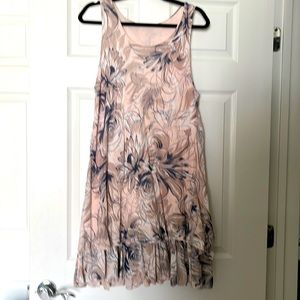 SLEEVELESS GAUZY A-LINE DRESS - PINK/NAVY FLORAL - Size L